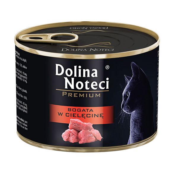 Консервы для котов Dolina Noteci Premium Cat для котов с мясными кусочкамив соусе с телятиной, 185 гр