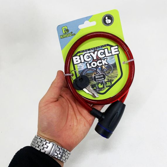 Замок велосипедный KIHUU LOCK 187, 10*80 тросовый, 2 ключа. Цвет: красный YQ-93 | Зображення 1