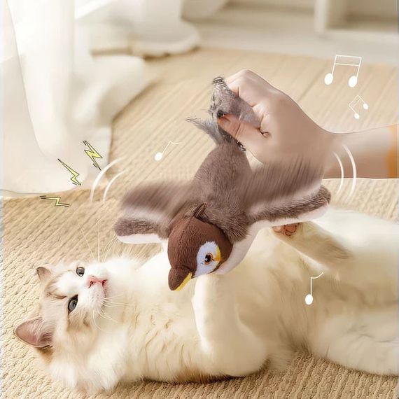 Интерактивная игрушка для кошек летающая птичка воробей для кота птица машет крыльями AX-75 | Зображення 6