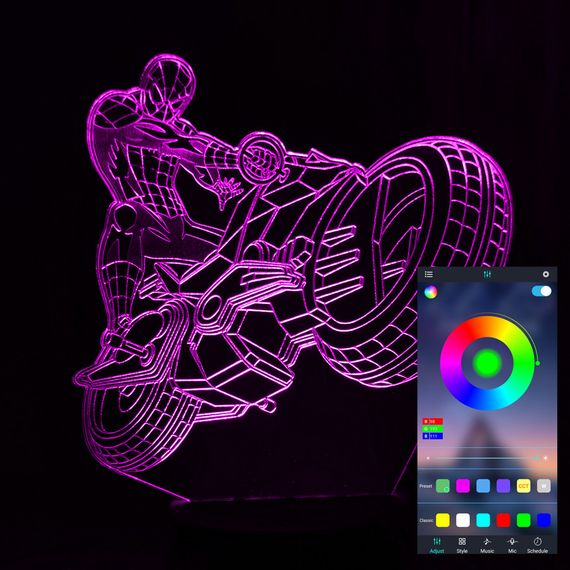 Акриловый светильник-ночник управление с телефона Человек-Паук мотоцикл tty-n001282