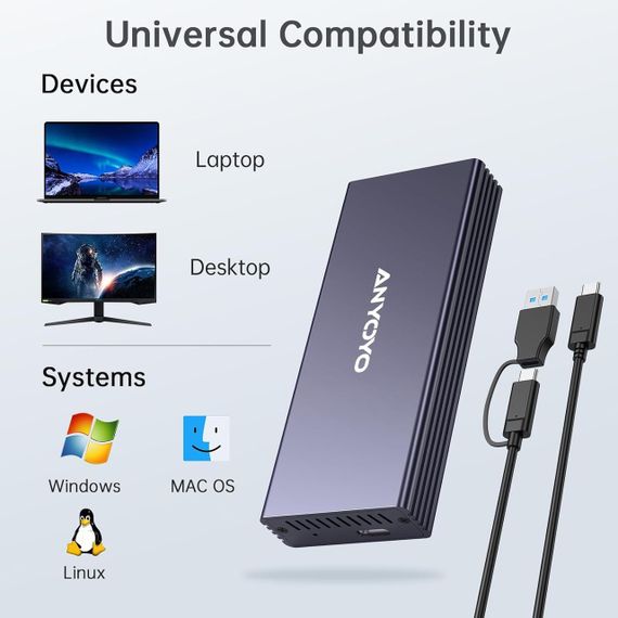 Корпус SSD M.2 NVME, корпус жесткого диска USB 3.2 Gen2x2 20 Гбит/с Корпус твердотельного накопителя USB C | Зображення 7