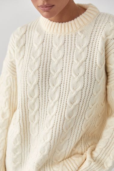 В'язана жіноча кофта в косички - молочний цвет, ONE SIZE (є розміри) | Зображення 3