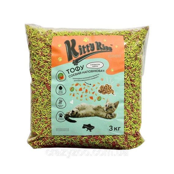 Наповнювач для котячого туалету Kitty Kiss Tofu соєвий тофу з ароматом кавуна 3 кг KK8865