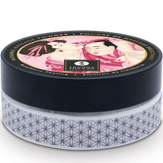 Смачна пудра для оральних пестощів Shunga Body Powder Raspberry feeling, 75 г, аромат малини Sex Aura | Зображення 1