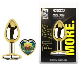 Анальна пробка з кристалом EGZO - Gold Heart Plug Rainbow size S Sex Aura