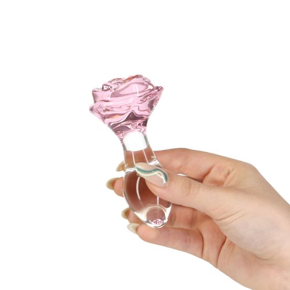 Скляна анальна пробка Pillow Talk Rosy Luxurious Glass Anal Plug, ⌀3,3 см, віброкуля в подарунок | Зображення 5