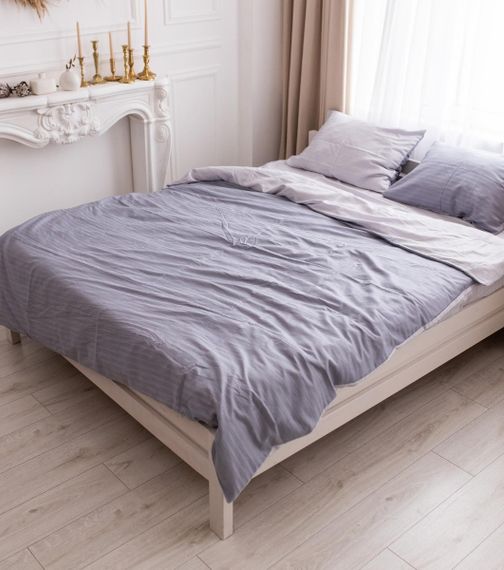Постільна білизна євро Dushka Home Страйп сатин 20562 200х220 см графітова з білим