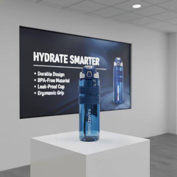 Спортивная бутылка KANGZYUAN 500 мл - Синяя Tritan BPA-free, ударопрочная эко-бутылка с трубочкой и ремешком | Зображення 8