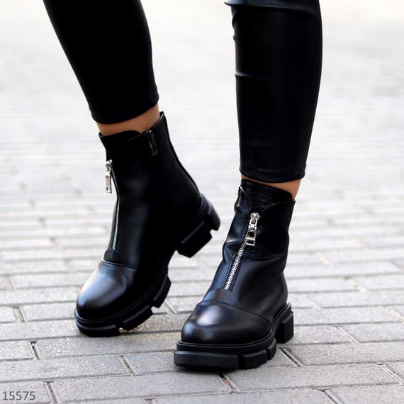 Базові чорні зимові черевики натуральна шкіра на блискавці | Зображення 6