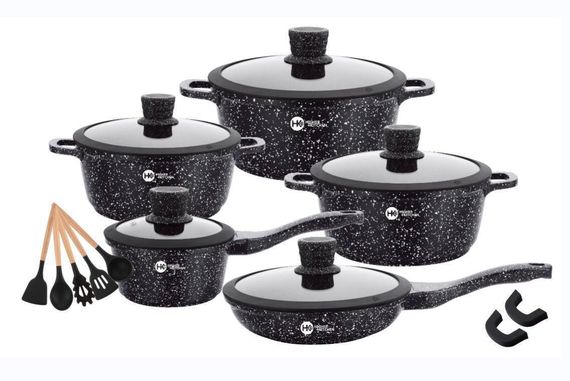 Набір каструль та сковорідка із антипригарним покриттям Higher Kitchen HK-316 гранітні каструлі чорний (41904-HK-316_3003)