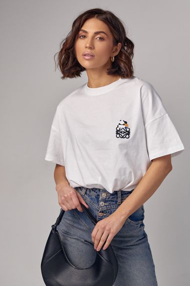 Женская футболка oversize с вышивкой - белый цвет, L (есть размеры) | Зображення 6