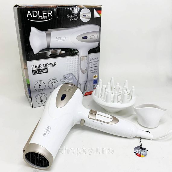Електричний фен для волосся Adler AD-2248 White 2400Вт для укладання та сушіння з насадками з іонізацією | Зображення 7