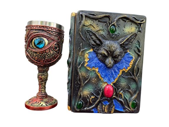 Подарунковий набір Келих 3D Око Blue і Блокнот 3D «Лісовий Гримуар Лиси»