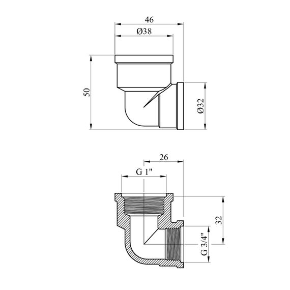 Угольник переходной усиленный LexLine 1"х3/4" ВВ латунный УК0116-В | Зображення 1