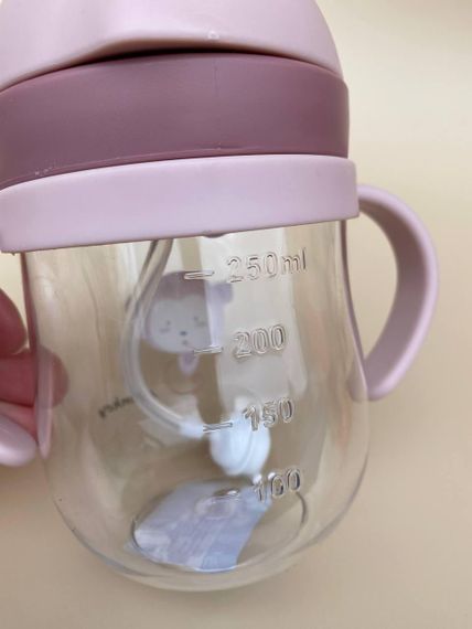 Поїльник непроливайка з трубочкою і грузиком обізяна пудровий колір 250мл | Зображення 4