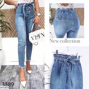 Джинси жіночі jeans мом з царапками весняний коттоновый DM-3679 Блакитний 30