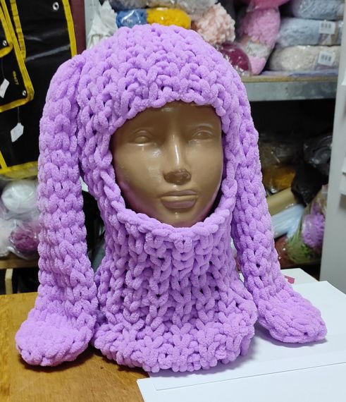 Балаклава колір 378 плюшева з вушками зайчика | Зображення 1