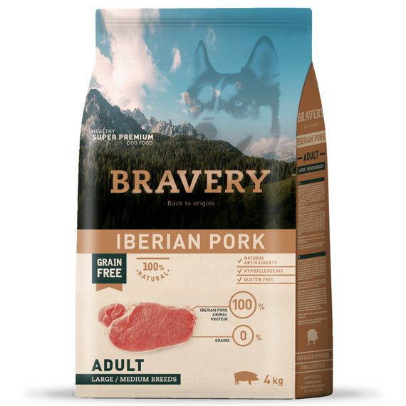 Корм Bravery Adult Large & Medium Iberian Pork сухий зі свининою для дорослих собак середніх та великих порід 4 кг