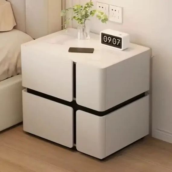 Приліжкова тумба з сенсорною LED-підсвіткою, USB та Bluetooth SZXF01, з екошкіри, біла | Зображення 6