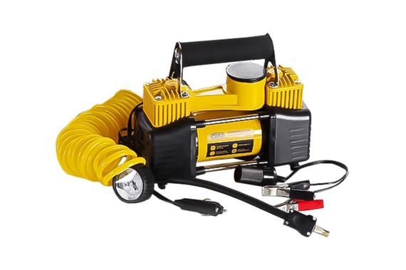 Компресор автомобільний двопоршневий (85 л/хв 10 Атм 18 А) у пластиковому кейсі + кручений шланг СІЛА 900410 | Зображення 1