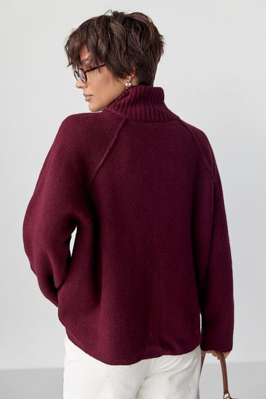 В'язаний кардиган на блискавці вільного фасону - бордо цвет, ONE SIZE (є розміри) | Зображення 1