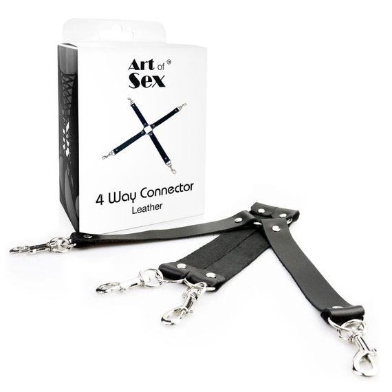 Хрестовина з натуральної шкіри Art of Sex - 4 Way Connector, Чорний | Зображення 2