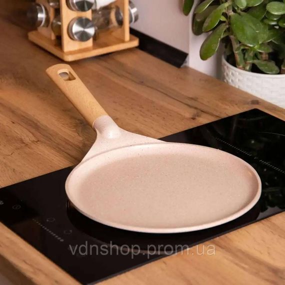 Алюмінієва млинцева сковорода з мармуровим антипригарним покриттям Ø 26 см, товсте дно MGC бежевий HP-4-429CR | Зображення 1