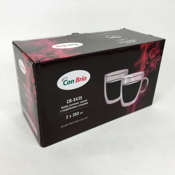 Скляні чашки для напоїв з подвійними стінками Con Brio СВ-8435-2, 2шт, 350мл, Чашки для кави подвійні LC-28 | Зображення 3