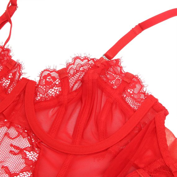 Боді з підв'язками для панчіх Star Night та атласними стрічками на руки, червоний, S sexstyle | Зображення 16