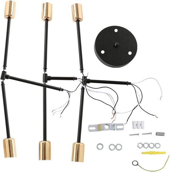 Люстра Generisch Sputnik E27 на 6 ламп сучасна, вінтажний стельовий світильник чорний з золотом, металевий | Зображення 4