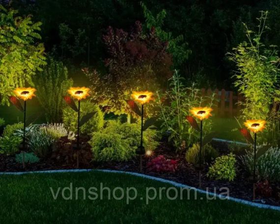 Садовий світильник на сонячній батареї Соняшник, 75 см, Теплий білий / Газовий світлодіодний ліхтар | Зображення 3