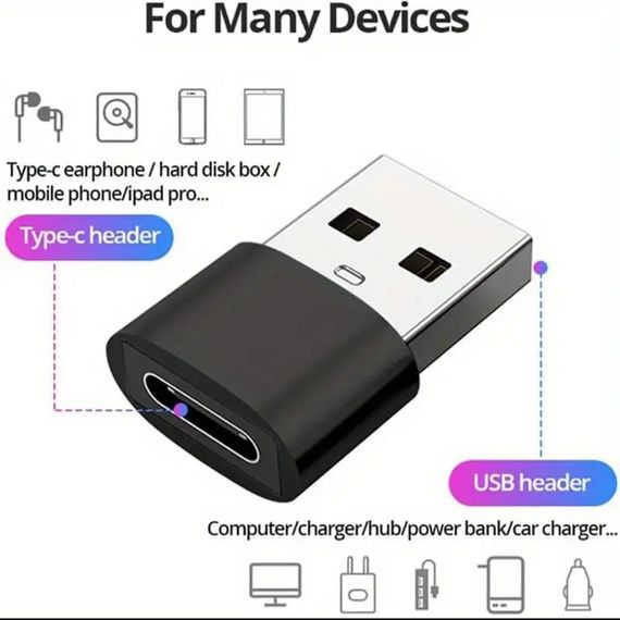 Переходник с USB на Type-C OTG, USB Type-C. Чёрный | Зображення 6