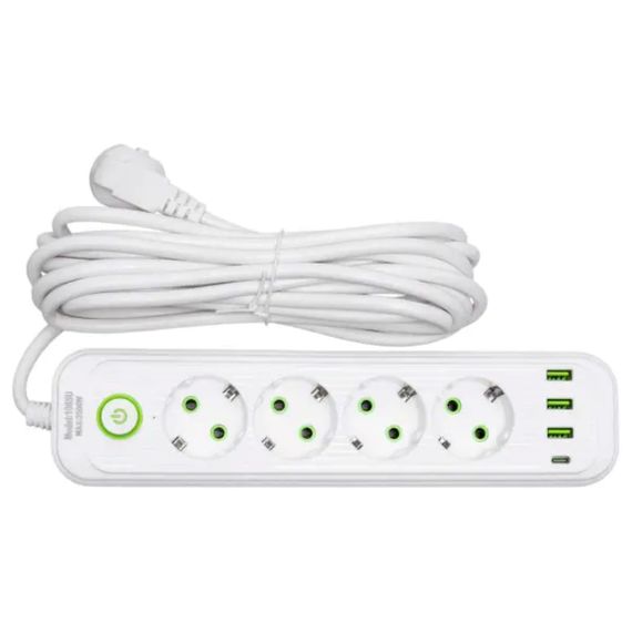 Мережевий фільтр-подовжувач 5 розеток 3xUSB-A 1xUSB-C 5м білий HP-5-39 | Зображення 1
