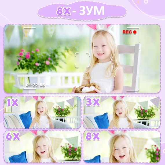 Фотоапарат цифровий дитячий "Єдиноріг", цифрова камера в чохлі з HD екраном 1080P, фіолетовий | Зображення 5