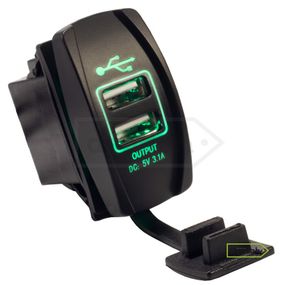 Авто / Мото USB зарядний пристрій Recessed ATV Green, IP68, 2.1A - доп порт usb для вашого авто