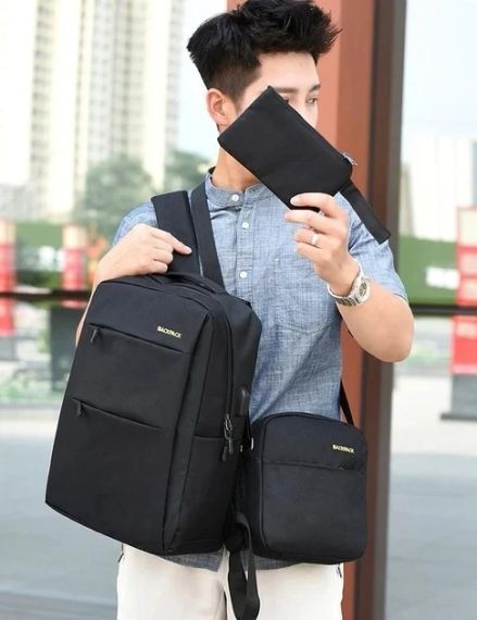 Рюкзак городской 3в1 Backpack 9018 дорожный комплект черный | Зображення 3