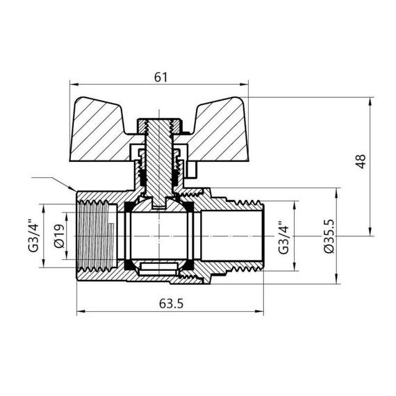 Кран кульовий Thermo Alliance Base 3/4" ВН для газу (метелик) SD607G20 | Зображення 1