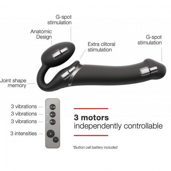 Безремінний страпон з вібрацією Strap-On-Me Vibrating Black L, діаметр 3,7см, пульт ДК, регульований | Зображення 2