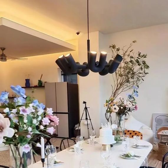 Люстра світлодіодна підвісна LED світильник для квартири на стелю лед 27119 Чорний 45-175х80х80 см. | Зображення 2