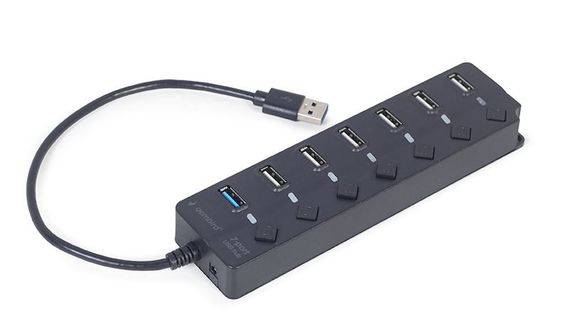 Хаб Gembird на 7 портiв (6хUSB2.0+1хUSB3.0) UHB-U3P1U2P6P-01, пластик, чорний | Зображення 1