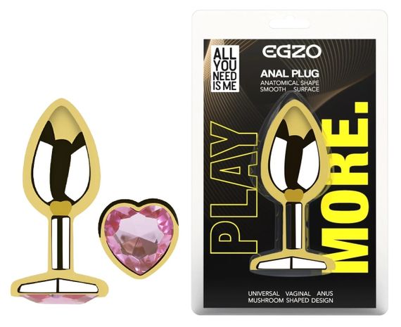Анальна пробка EGZO Gold Heart Plug Pink S з рожевим кристалом у формі сердечка Sex Aura | Зображення 4