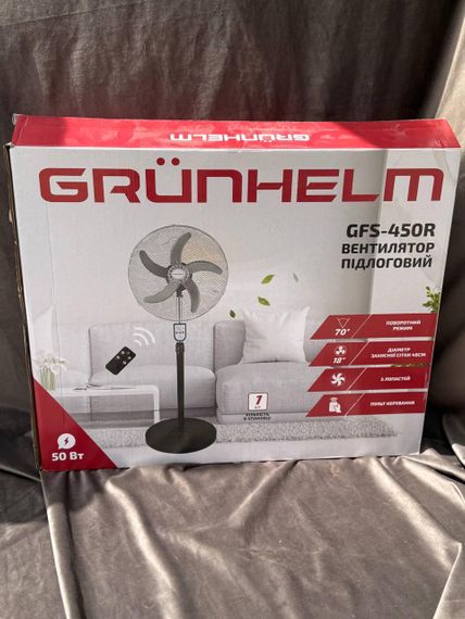 Напольный вентилятор Grunhelm GFS-450R с пультом 48 см 3 скорости таймер 5 лопастей 50 Вт Черный | Зображення 7