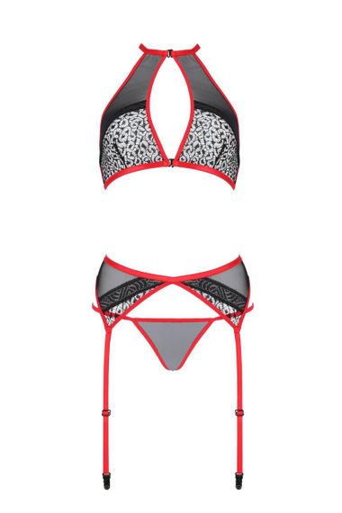 Комплект білизни Passion SATARA SET L/XL red, топ, пояс для панчіх, стрінги | Зображення 2