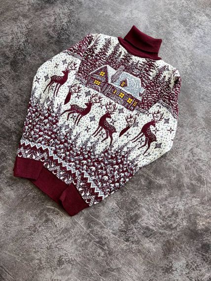 Мужской новогодний свитер Олени домик PA0001 цвет бордовый, размер M | Зображення 2