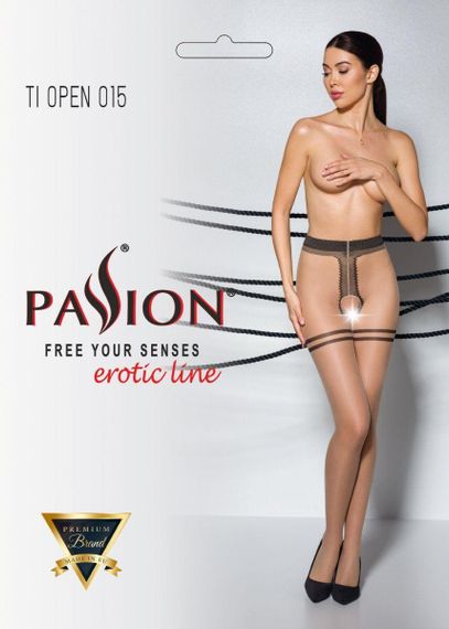 Телесные колготки с доступом, контрастная двойная резинка Passion TIOPEN 015 1/2 (20 den), beige sexstyle | Зображення 2