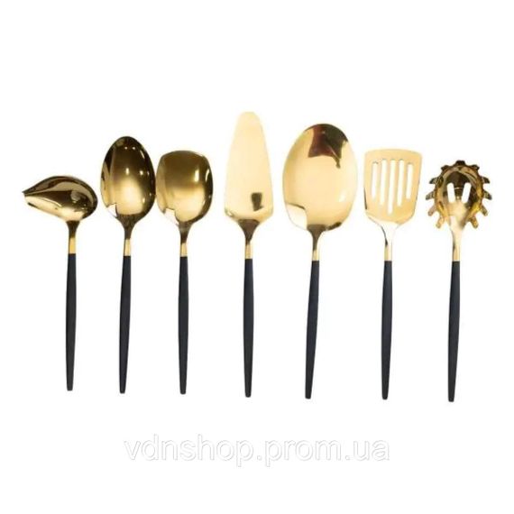 Набір кухонного приладдя 12 предметів столові прилади з нержавіючої сталі Золото з чорним HP-20-22 | Зображення 3