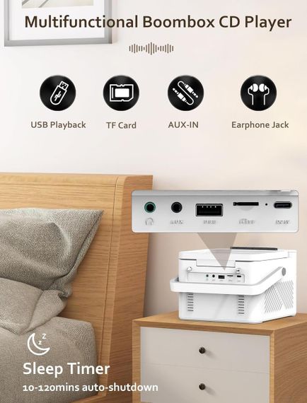 CD плеєр портативний перезаряджуваний Boombox із касетним плеєром, Bluetooth Boombox з акумулятором 5000 мА·год | Зображення 1