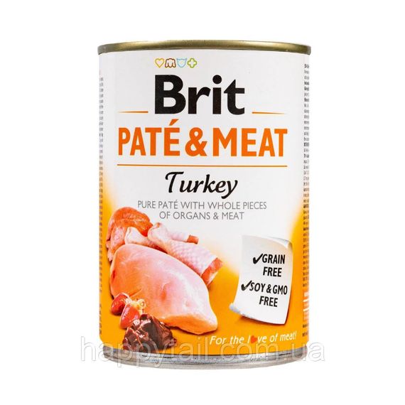 Беззерновий вологий корм Brit Care Dog Pate & Meat Turkey для собак, індичка та курка, 400 г (паштет з м'ясом)