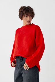 Однотонна в'язана кофта з широкими рукавами - червоний цвет, ONE SIZE (є розміри)