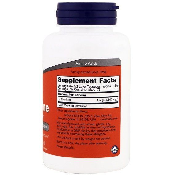 Цитрулін NOW Foods L-Citrulline, Pure Powder, 4 oz 113 g /75 servings/ NOW-00214 | Зображення 1